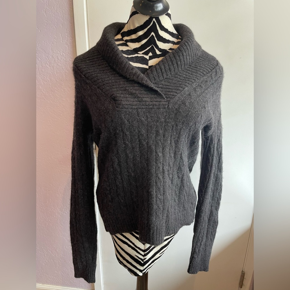 Ralph Lauren Cashmere Cable Knit Dark Gray Cowl Neck Sweater